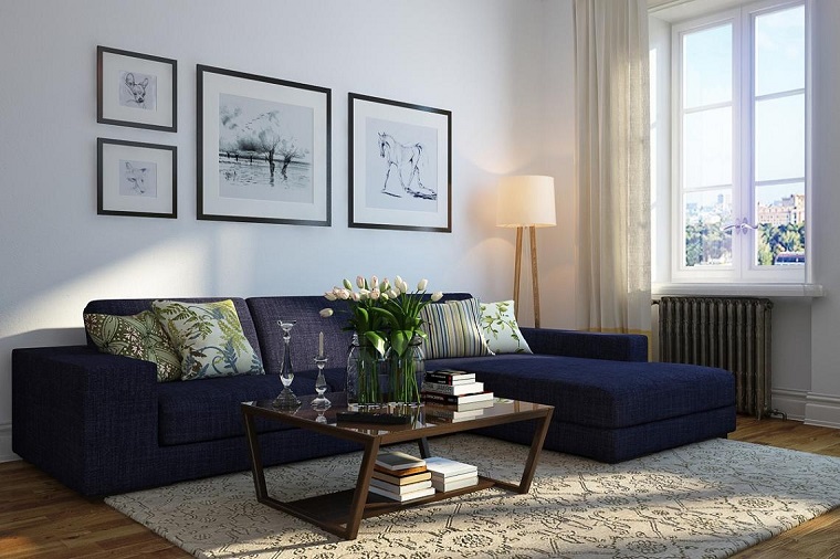 fotos originales sofa grande azul cuadros ideas pared