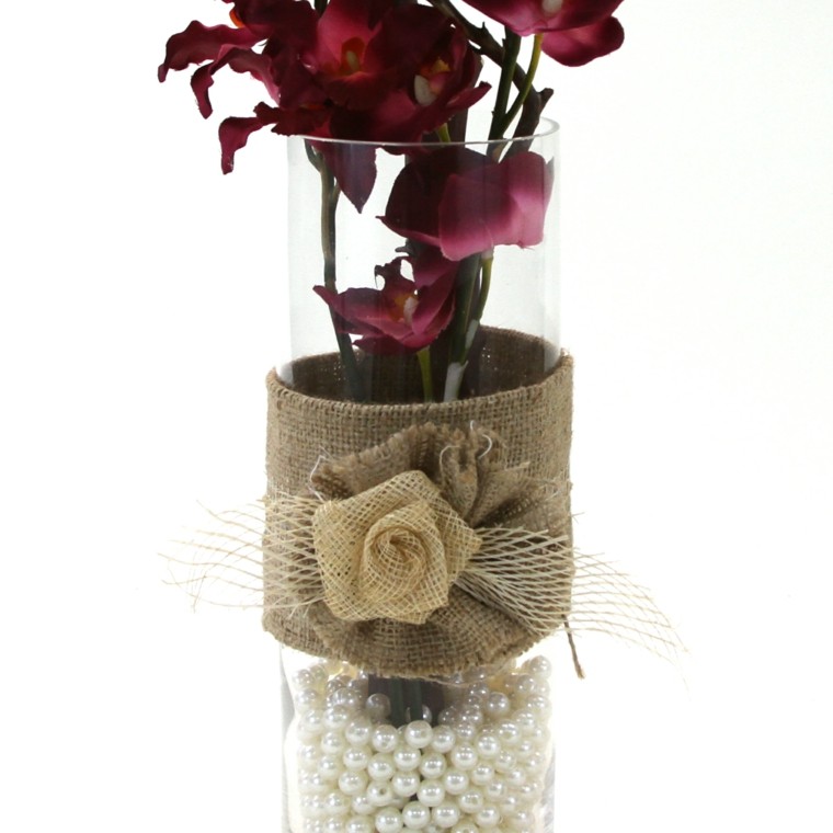 funda vaso perlas blancas flor