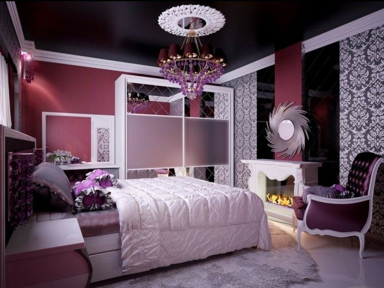 habitaciones solteras colores morado rosa