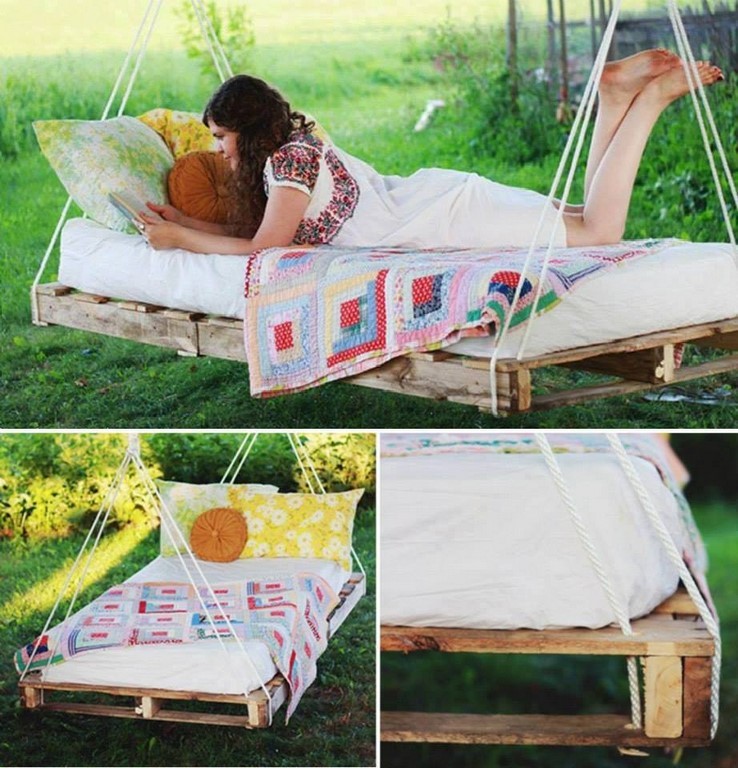 hamaca cama lectura exterior colgante palets
