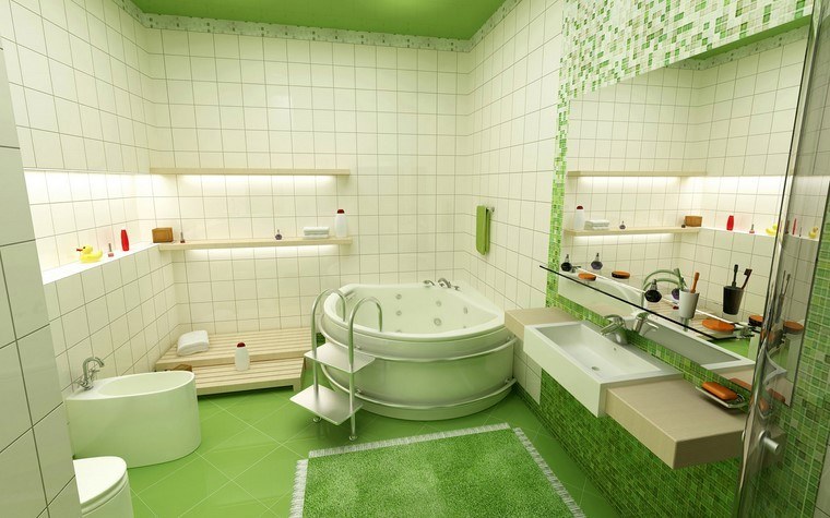 idea natural baño verde blanco moderno combinacion