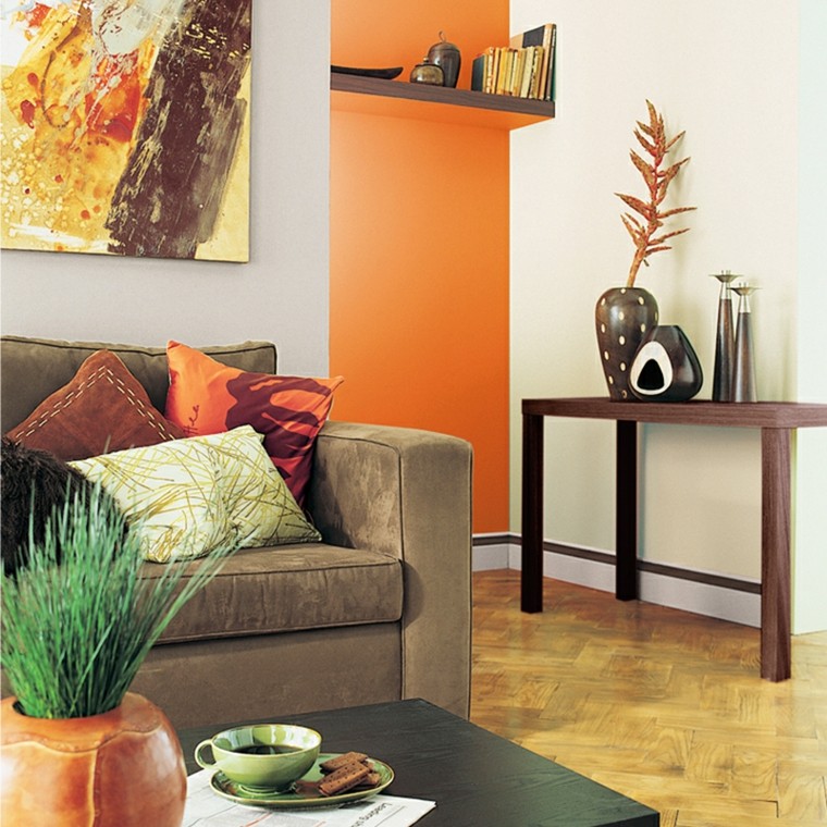 ideas para decorar salones jarron plantas naranja