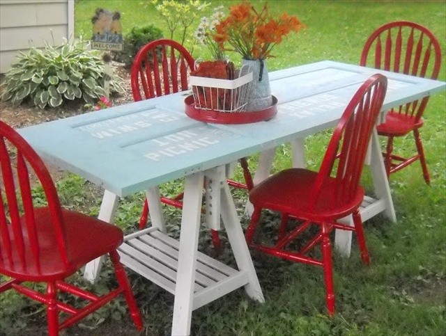ideas para muebles puerta comedor exterior sillas flores