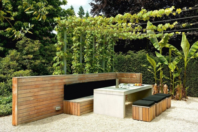 pérgola con plantas trepadoras jardin moderno piedras pergola plantas trepadoras