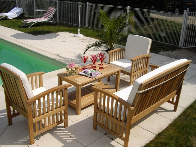 jardin piscina muebles teca ideas modernas ideas