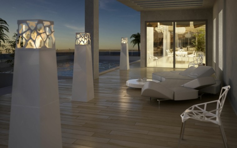 jardin zen antorchas ideas modernas blancas estilo