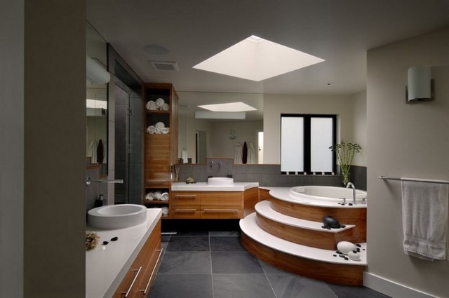 lavabo baño lampara madera amplio luces