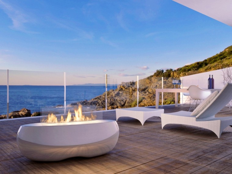 lugar fuego terraza blanco bonito estilo zen 
