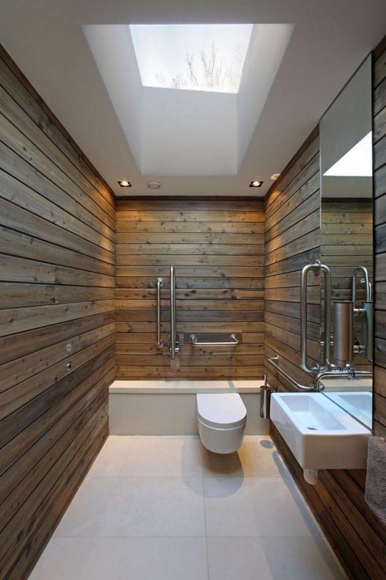 lujoso baño paredes madera estilo ideas minimalista