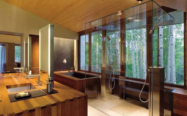 madera ducha cabina natural sostenible