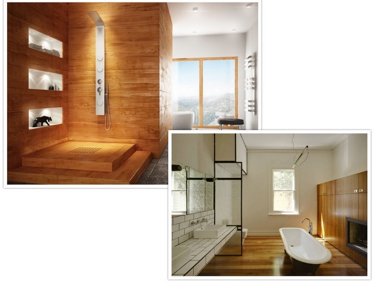 madera ducha piso pared accesorios