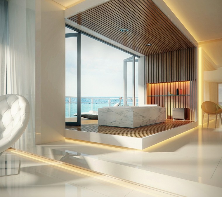 madera sillas mar moderno marmol