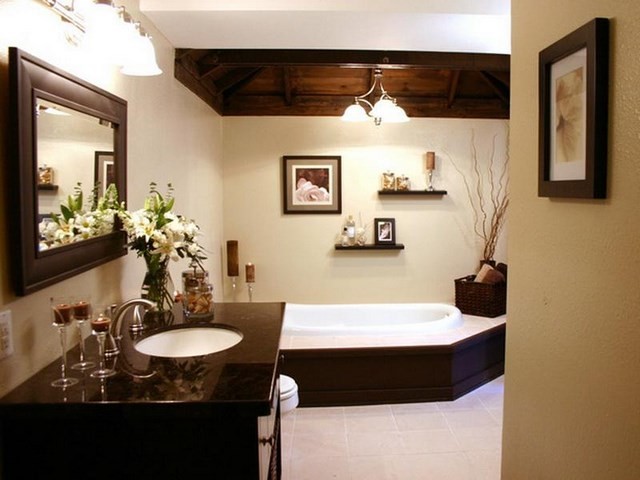 marron elegante bañera comodo calido lampara
