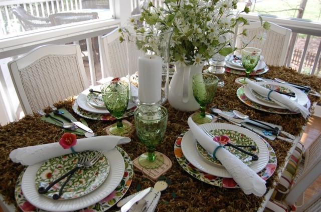 mesa porche jarra idea grande blanca flores primavera