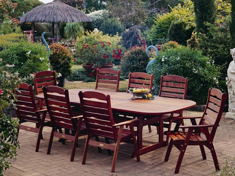 mesa sillas teca material resistente ideas jardin moderno plantas