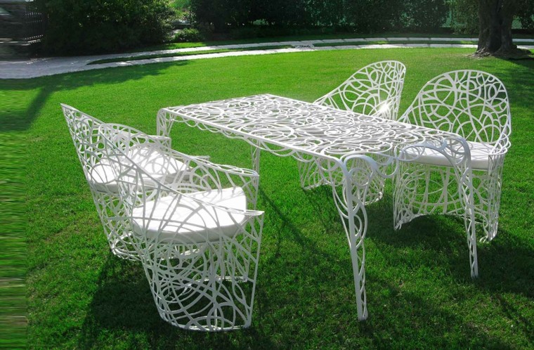 mesas acero blanco sillas ideas estilo vintage ideas jardin