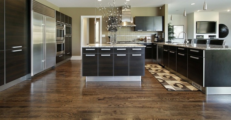 moderno cocina piso madera marrones