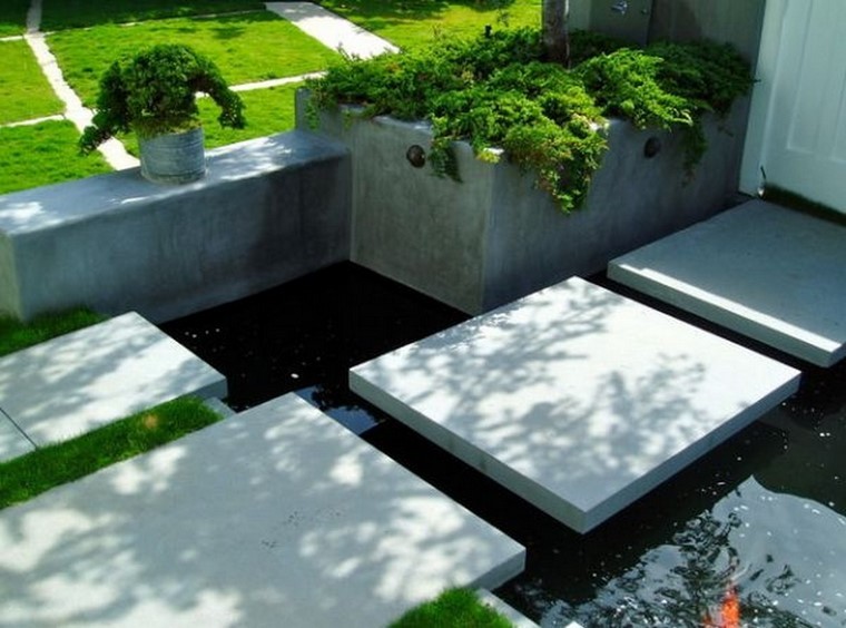 moderno plantas cesped peces puente