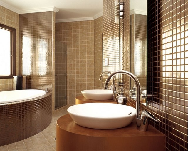 mozaico marron lavabo diseño tonos modernos