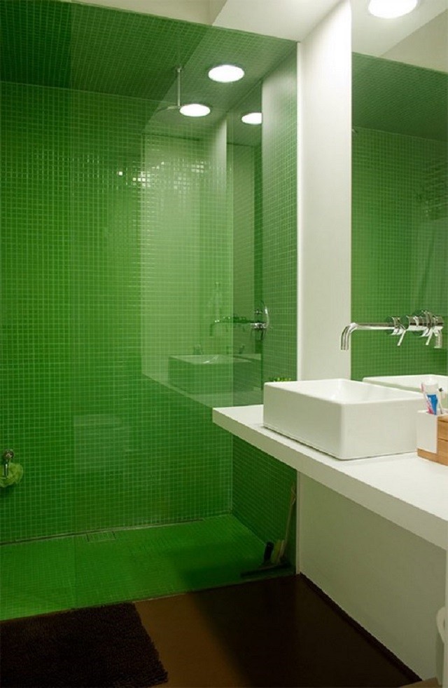 mozaico verde diseño blanco lavabo