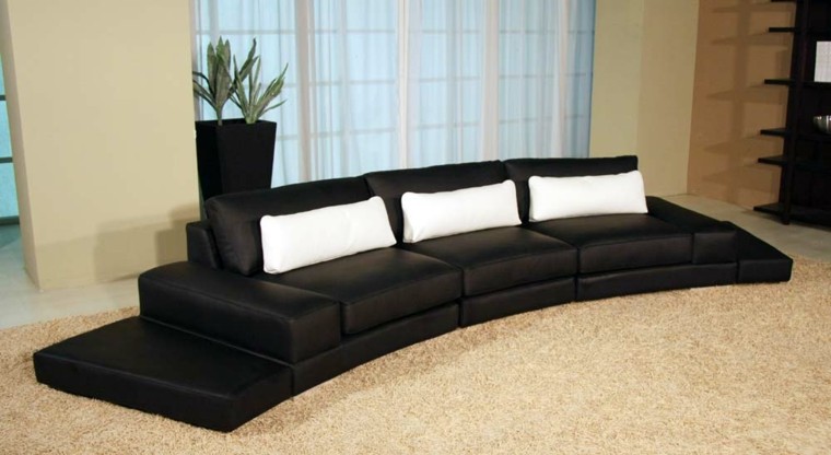 mueble sofa negro plantas alfombra