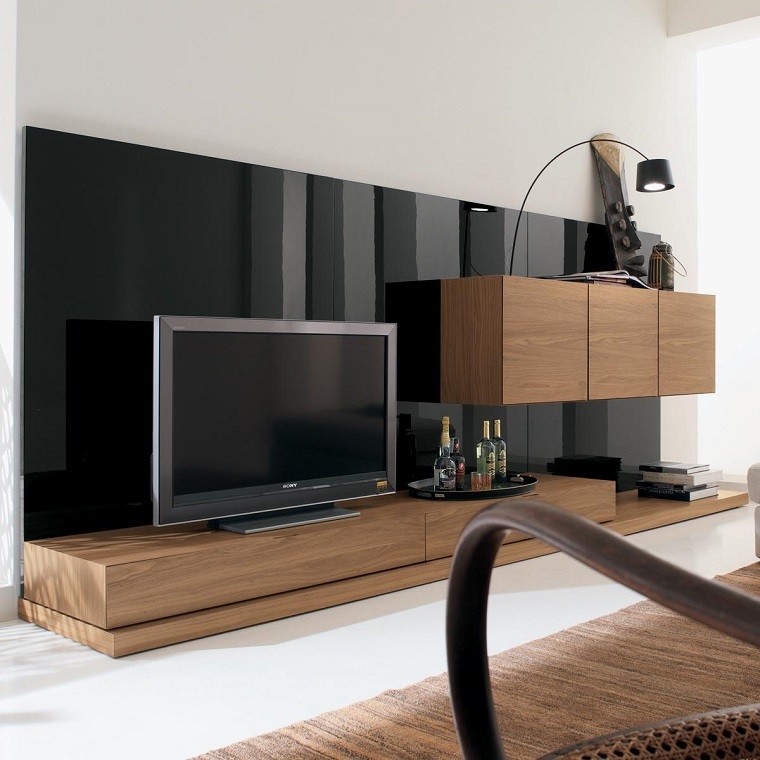 mueble tv laminado negro madera