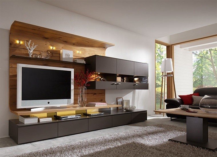 mueble tv pared panel madera