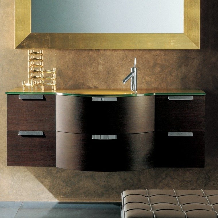 muebles baño laminado madera dorado