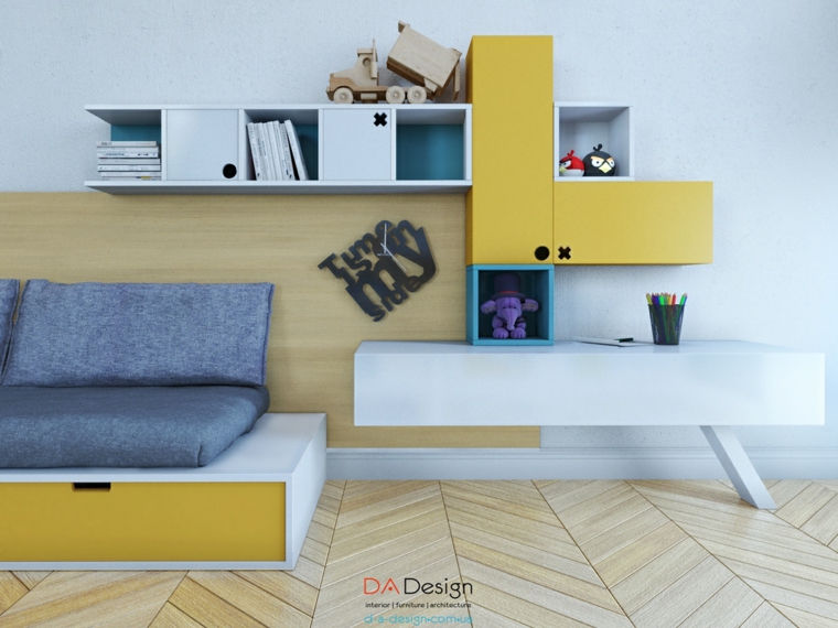 muebles dormitorios juveniles amarillo estanterias