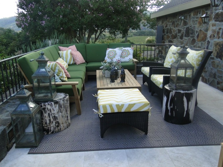 muebles jardin ideas alfombra cojines faroles modernos 