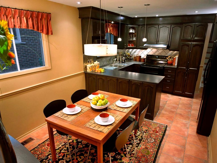 muebles madera marron oscuro cocina ideas diseno moderna