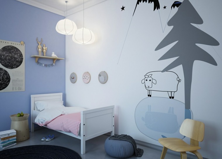 papel pared animales azul gris habitacion chica moderno 