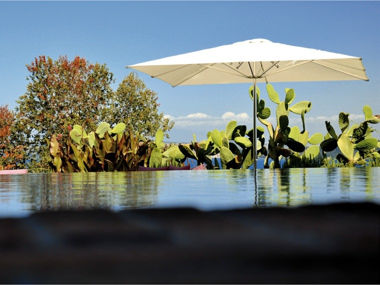parasol terraza piscina plantas