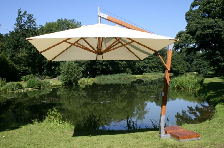 parasol moderno base madera