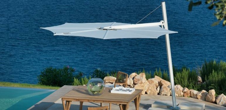 parasol jardin patio plano blanco