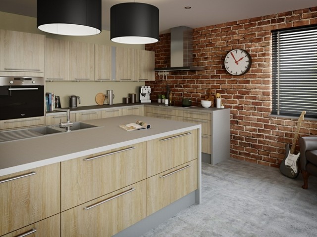 pared moderna baldosas ideas cocina muebles isla