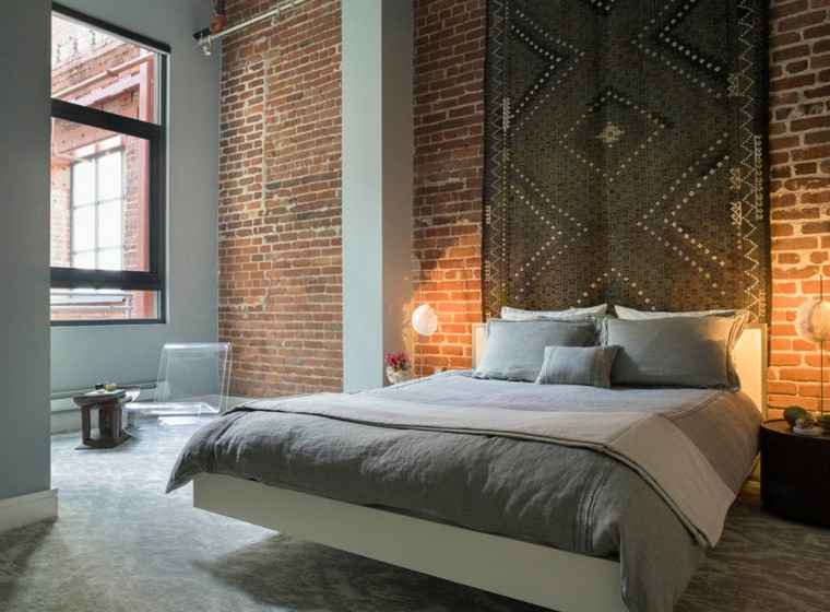 pared ladrillos cuarto cama moderna