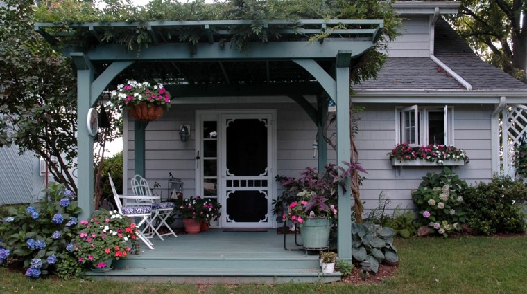 pergola entrada casa plantas trepadoras ventana maceta