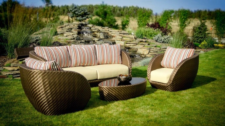 piedras plantas cesped muebles diseno moderno bonitos