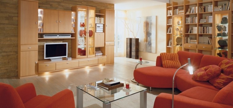salon moderno muebles naranja vibrante ideas 