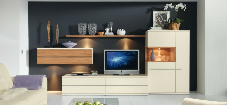 salon moderno pared negra muebles ideas blancos