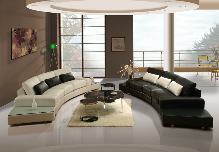 salon moderno sofas cuero blanco negro diseño 