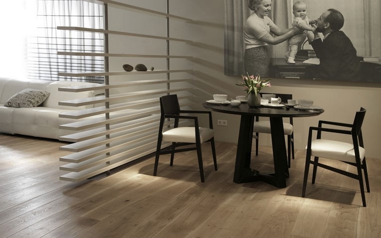 salon moderno suelo madera curvada diseño 