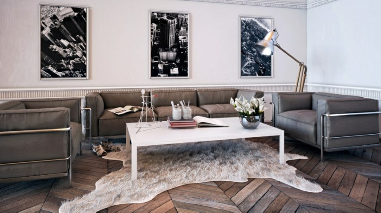 salon suelo parquet sillones grises