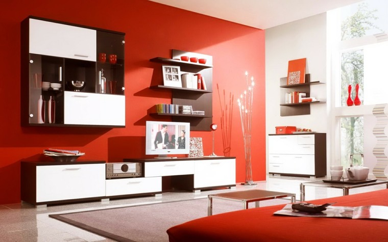 salon rojo brillante estilo moderno