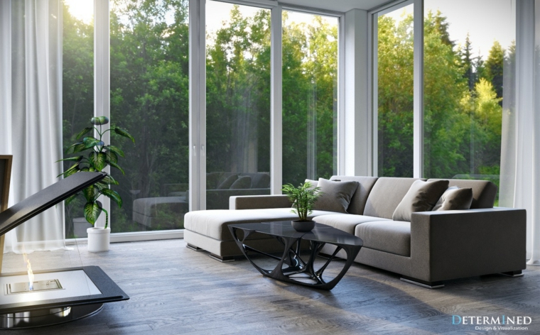 salita salon iluminado sofa gris