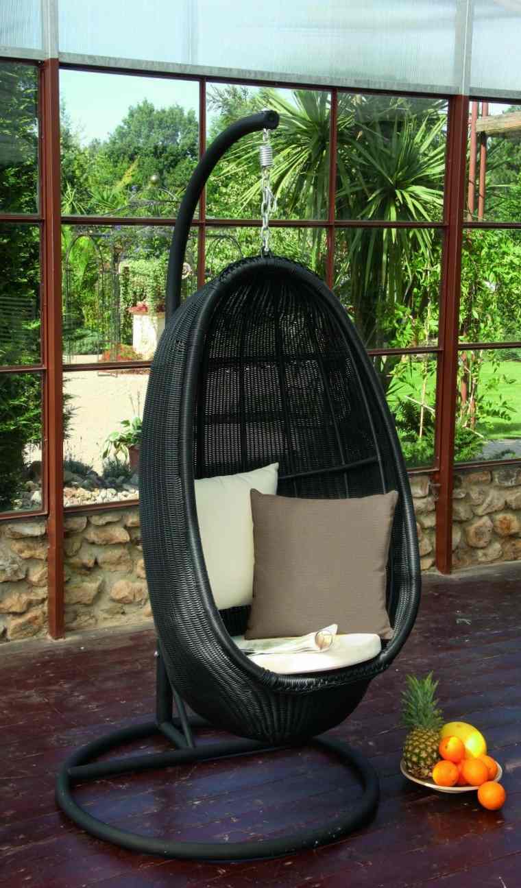 silla colgante negra ideas bonitas jardin moderno
