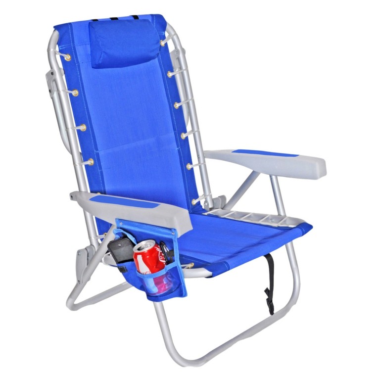 sillas de playa azul cuerdas bolsillo bebidas