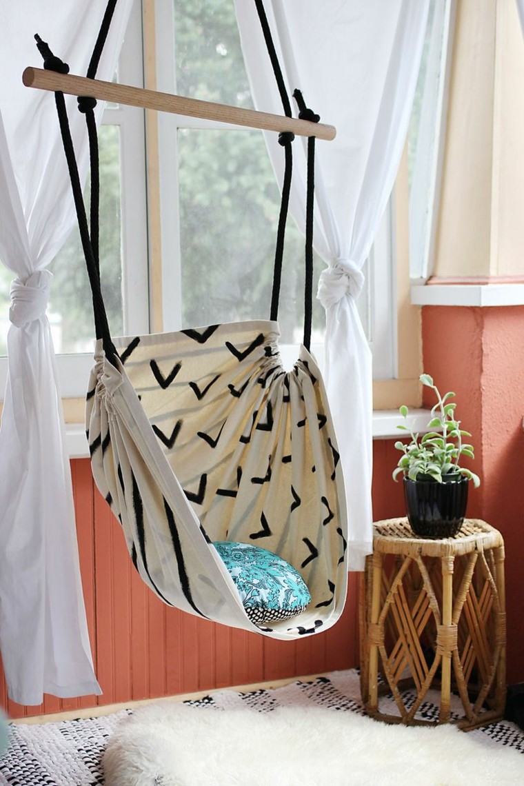 sillon colgante tela comodo jardin ideas