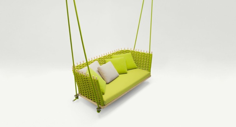 sillones colgantes diseno moderno verde jardin ideas